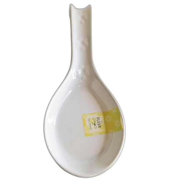 Fleur Ciroa White Floral Stoneware Spoon Rest New - Picture 5 of 6
